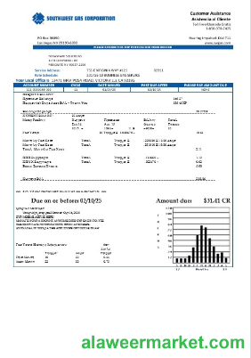 USA Nevada Southwest gas Corporation business utility bill template in Word and PDF formats